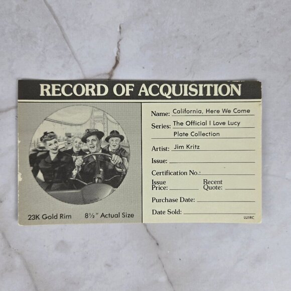 The Hamilton Collection I Love Lucy Plate "California, Here We Come" J Kritz COA - Picture 8 of 10